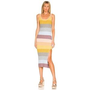 SAYLOR XS Emsey Striped Midi Dress Linen 0131 Cotton Rib Knit woman tan slit